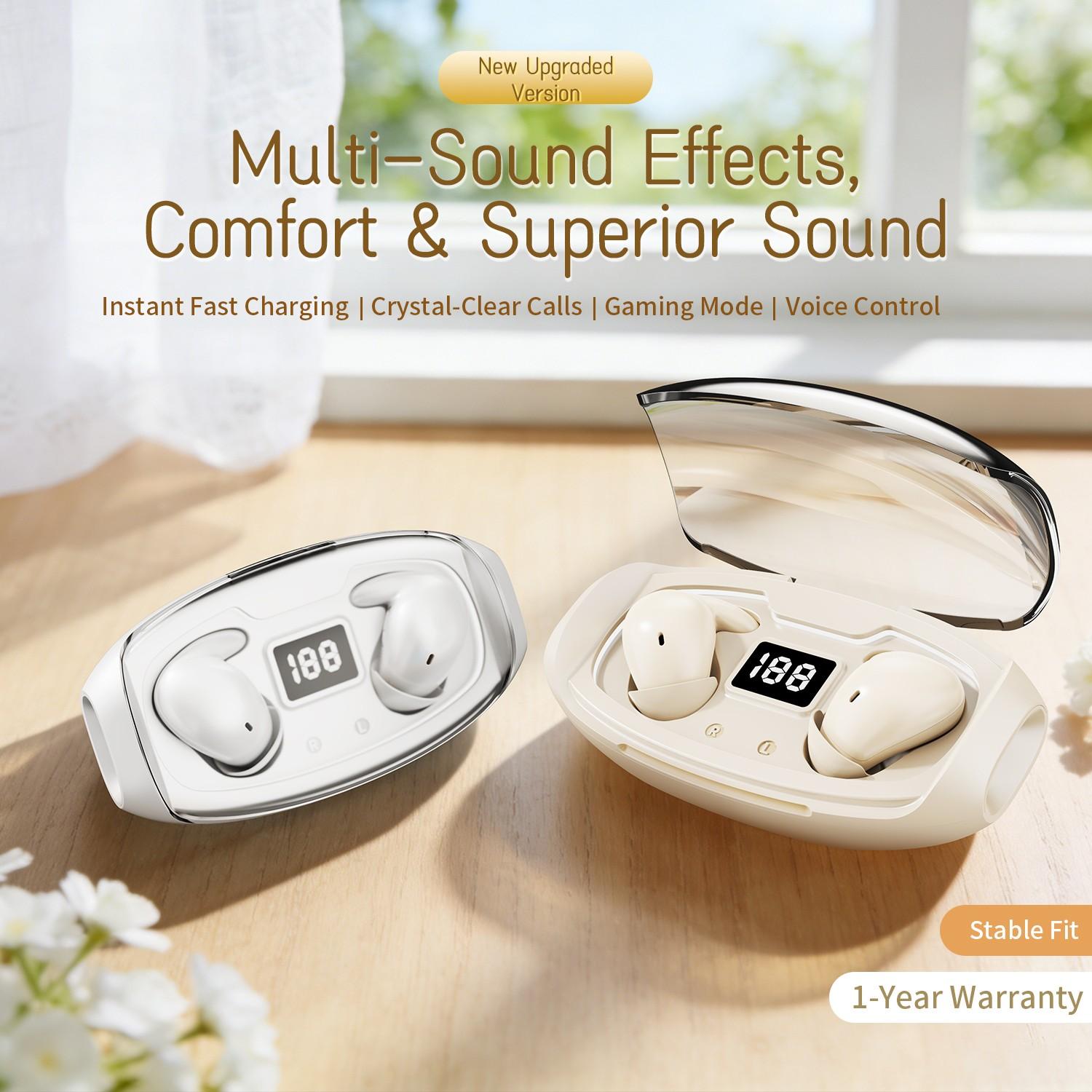 New True Wireless Earbuds with Custom Equalizer, Touch Control, 20-Hour Battery Life, Compatible with iPhone and Android, Compact Design