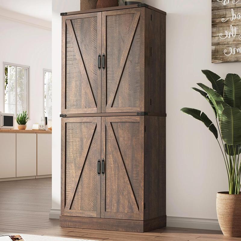 71" with 3 Pack Pull Out Drawers for Cabinets,Farmhouse Storage Cabinet with 6 Door Shelves,with Load-Bearing Steel Pipe,Pantry Organizers for Kitchen,Dining Room, White/brown