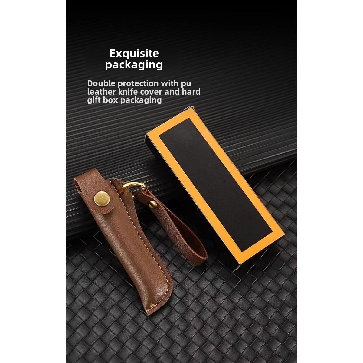 Pocket multi-function outdoor EDC folding knife portable knife stainless steel fruit knife high hardness with leather case, camping hiking, gift