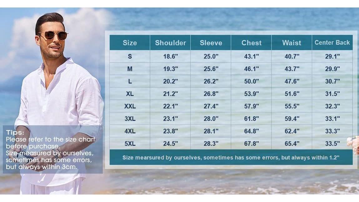COOFANDY Men's Cotton Linen Henley Shirt Long Sleeve Hippie Casual Beach T Shirts