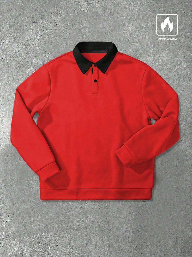 Men's Loose Fit Colorblock Collar Long Sleeve Polo Shirt, Casual Street Style, Fashionable Outdoor Sports Wear, All Seasons Men's Loose Fit Colorblock Collar Long Sleeve Polo Shirt, Casual Street Style, Fashionable Outdoor Sports Wear, All Seasons