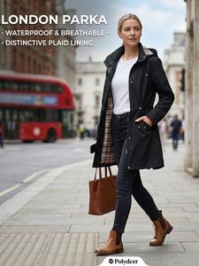 women's solid color drawstring zip up hooded trench coat, casual long sleeve waterproof windproof outerwear for spring & fall, ladies clothes for daily wear, womenswear, jackets