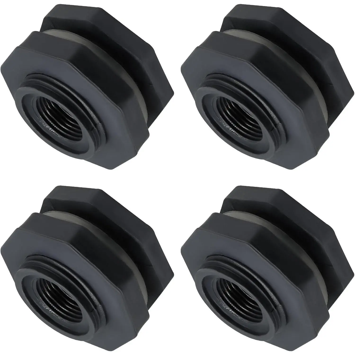4 count 1/2" PVC Bulkhead  Fitting | Double Threaded Connector, for Rain  and Water Tanks