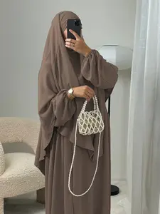 3-Piece Khimar Abaya Set, Loose Fit Abaya with Hijab, Soft Muslim Prayer, Hijab Dress Belt Combo, Women's Fashionable Abaya Robe, Islamic Clothing