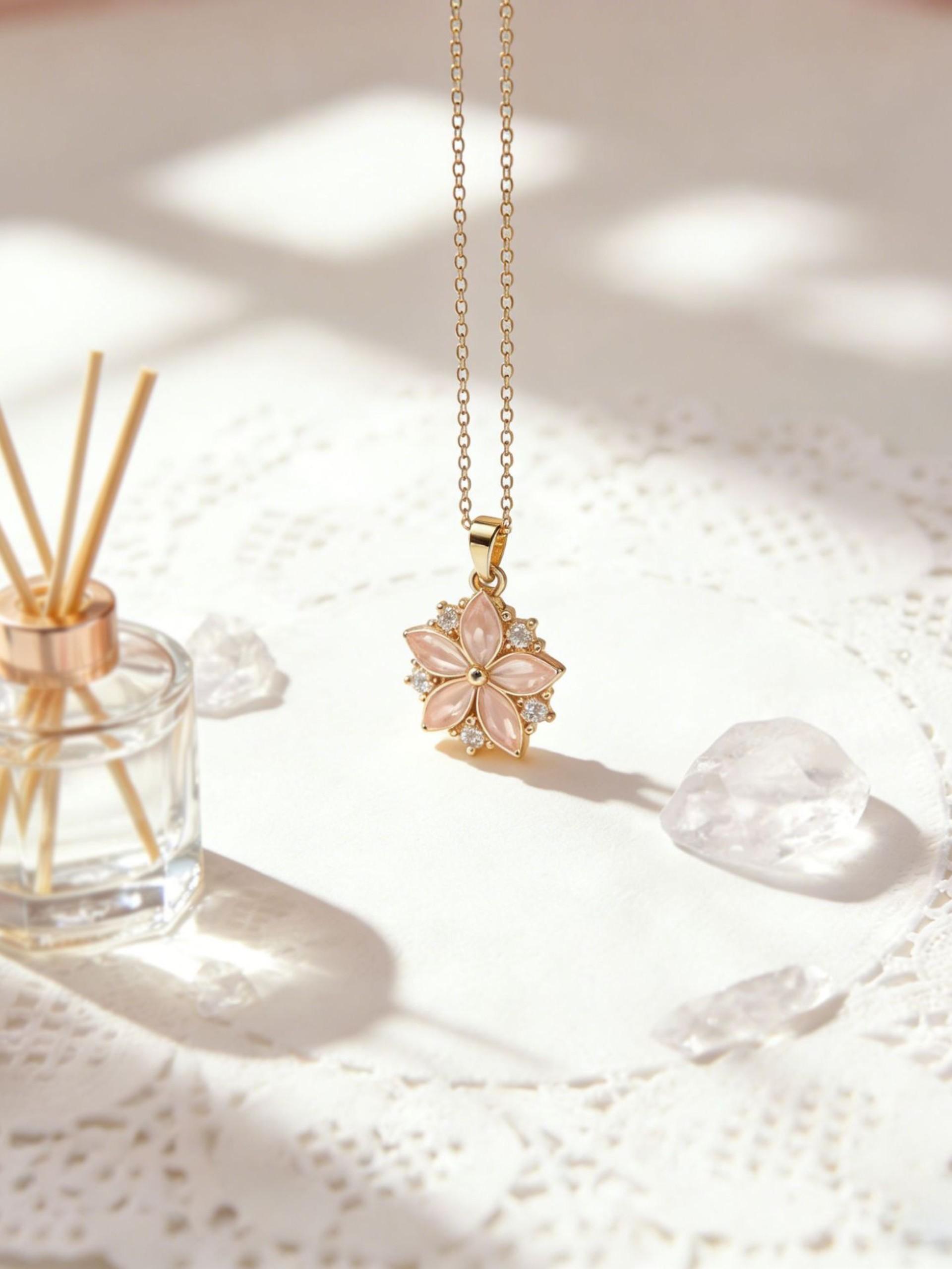 Women's Titanium Steel Necklace, Elegant Heart Pattern, Sweet Cherry Blossom Clavicle Chain, Fade-Resistant, All Seasons