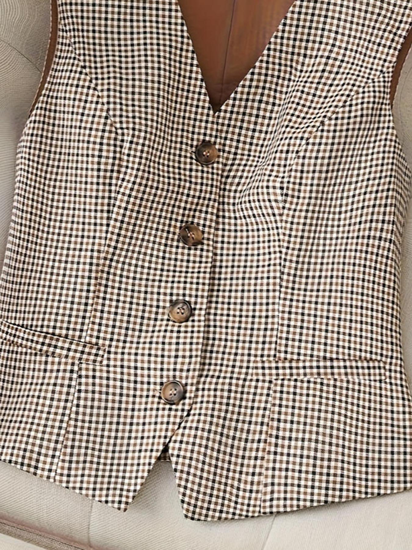 Women's Plaid Vest Jacket Tops, Racerback Backless Design, V-Neck Slim Fit, Suitable for Formal & Casual Occasions, Sunborui Business Style