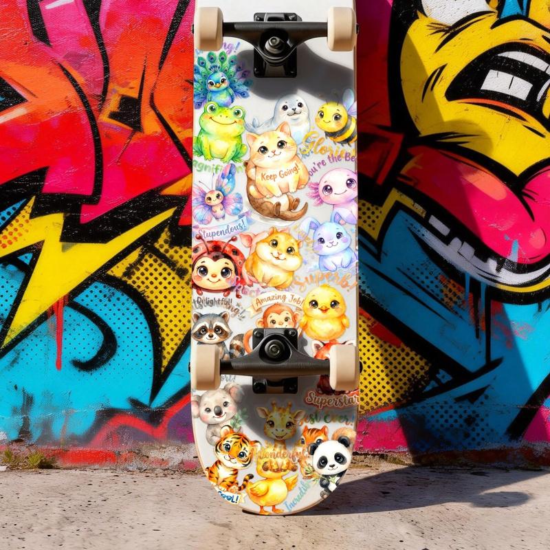 New 50 cute and adorable pet stickers  Inspirational slogan transparent PET sticker set, watercolor style children's reward decoration sticker