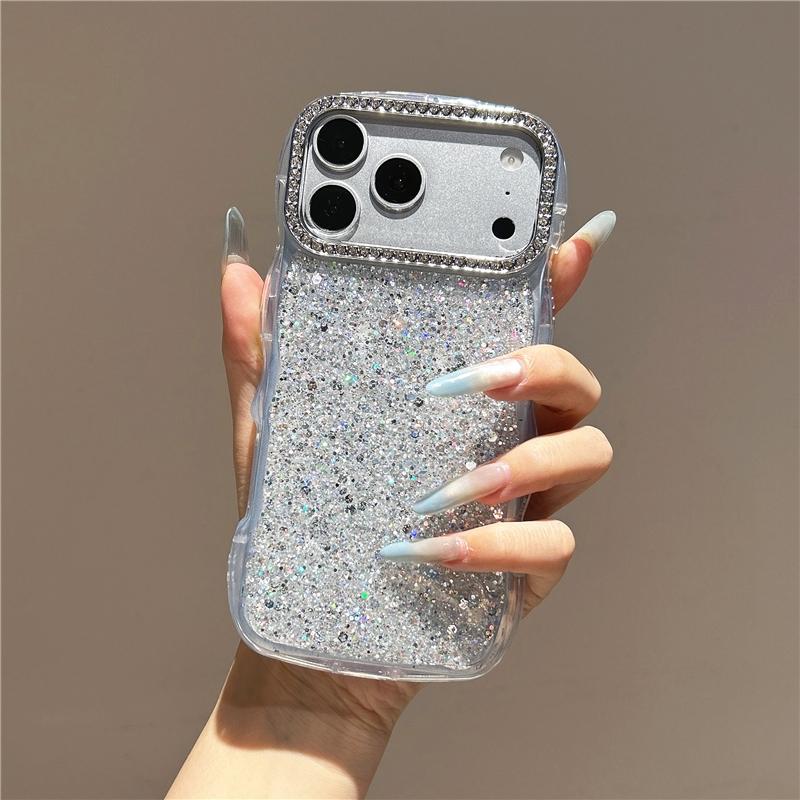 Water Ripple Glitter Phone Case for iPhone 13/14/15/16/17 Pro/Pro Max/Plus, featuring a luxurious sparkling diamond design, fashionable protective cover with unique style, ideal for daily use and device protection.