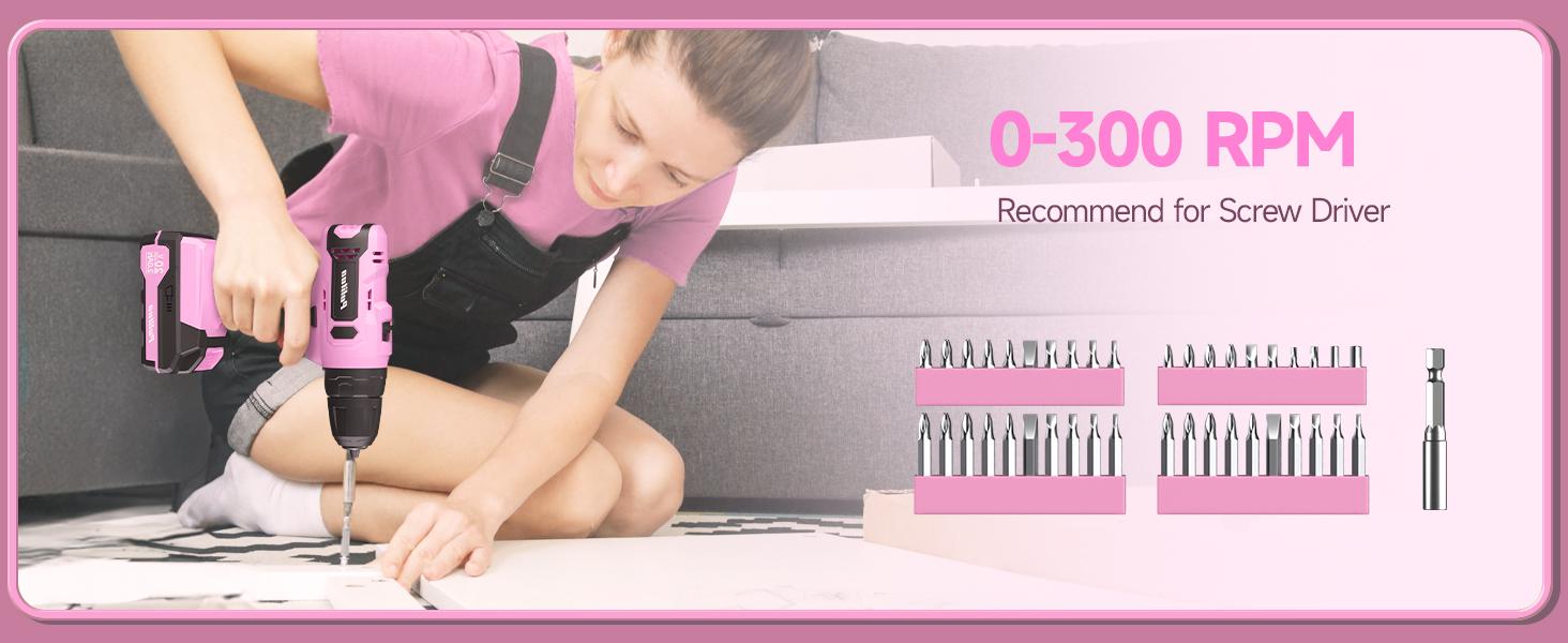 PULITUO 20V Cordless Pink Drill Tool Kit Set 238-Piece Power Drill Tool Box with Battery Electric Drill Driver for Lady's Repairing Kit Toolbox Tools Sets