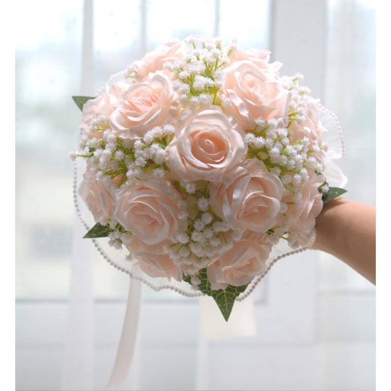 Champagne Color Wedding Rose Plastic Marriage Certifie Bride Bouquet Artificial Flower Photography Props Gift
