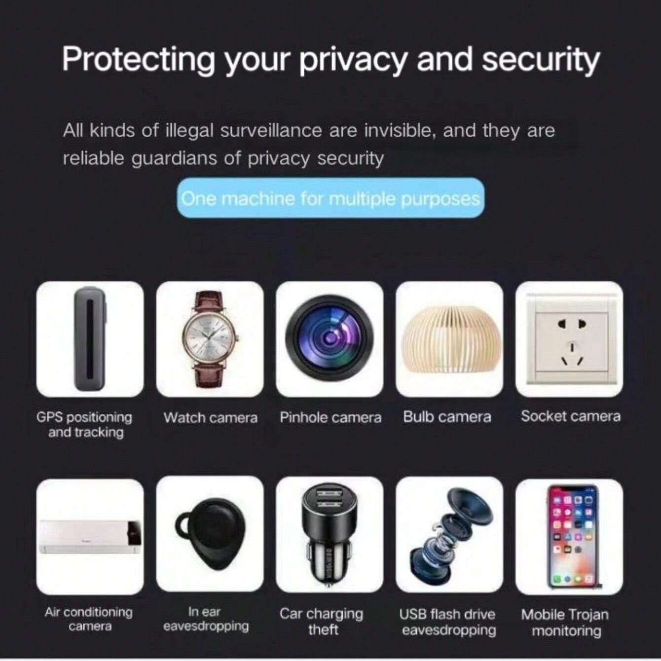 Mini Spy Detector, Signal Detection Camera, Long Battery Life Sound Alarm, Six Adjustable Levels, Infrared Light, Portable for Hotel Office Travel Car