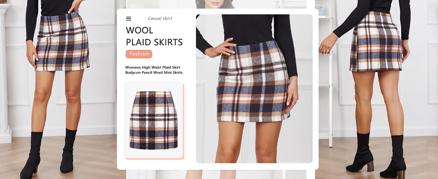 IDEALSANXUN Womens High Waist Plaid Skirt Bodycon Wool Mini Skirts Dresses for Women Holiday Dresses for Women Faldas Para Mujer Skirts for Women Trendy Tweed Skirt Short Tartan Woolen Skirt Cute Outfits Party Business Casual Outfits Winter Flannel
