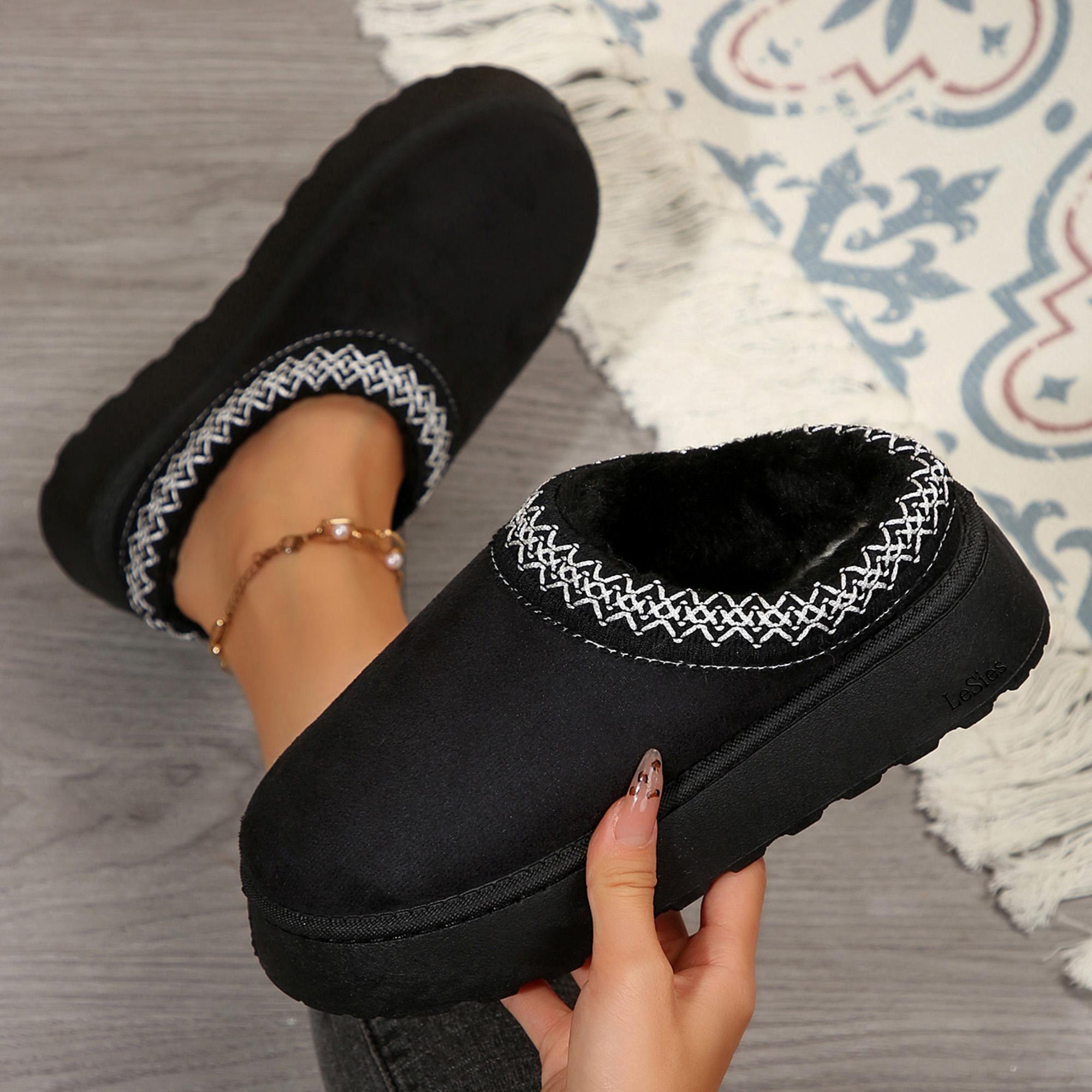 Women's Slippers Platform Short Ankle Boots Women's Suede Leather Cozy Wool Lined Indoor And Outdoor Slippers