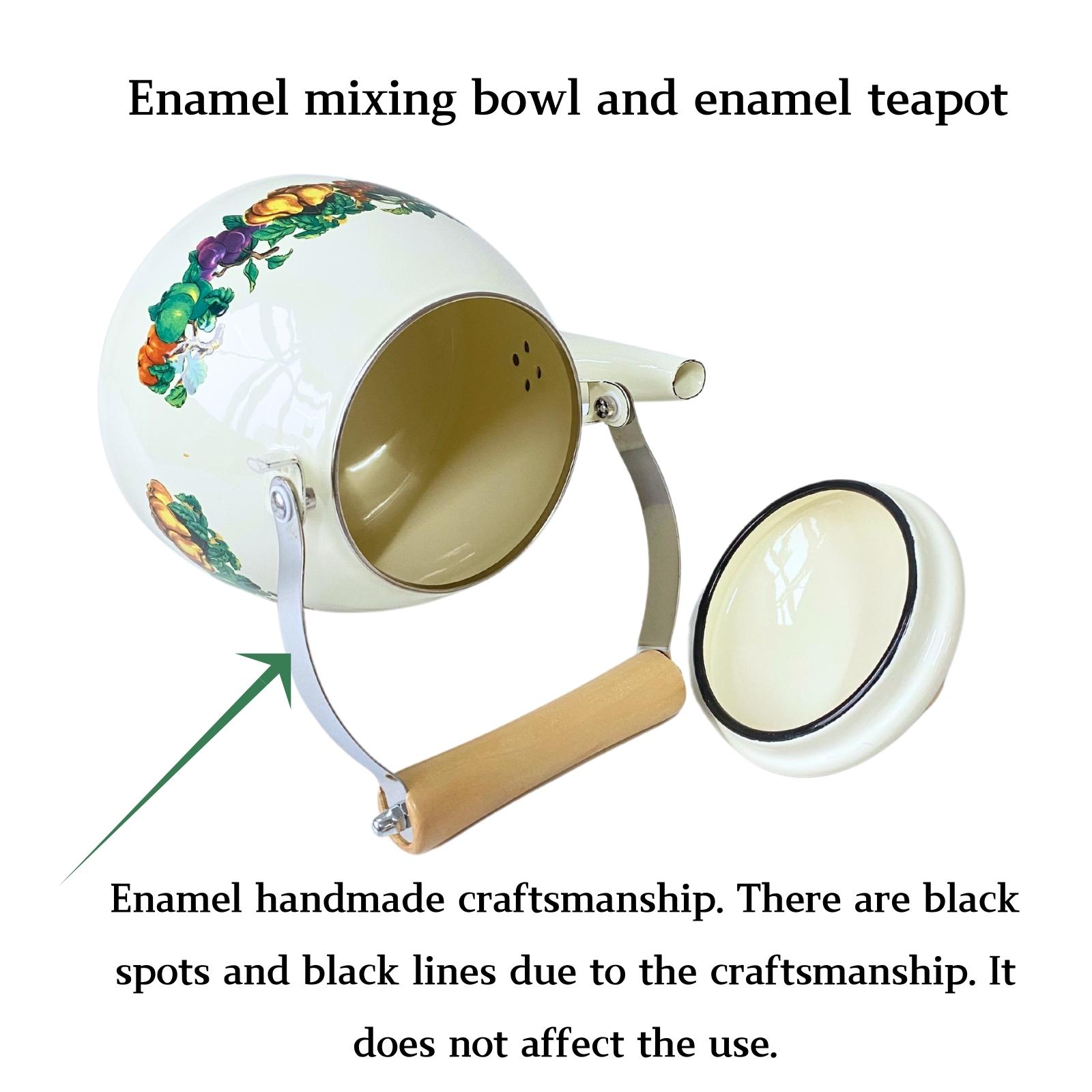 Fruit Pattern Enamel Kettle Set, 2 Counts/set Open Fire Heating Kettle & Dust Temperature Fresh Box, Drinkware for Home Kitchen