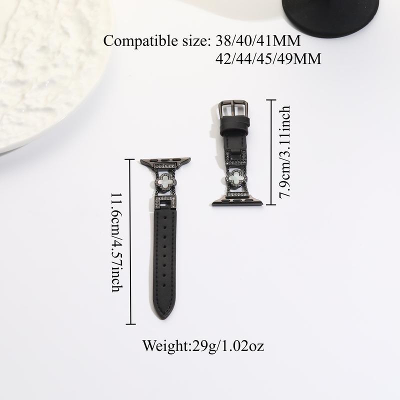 BUREI Leather Clover Strap Elegant Metal Band for iWatch Series 1-11/SE/SE2/Ultra/Ultra2 (38-49mm) - Slim Fashion Design for Women & Men (Watch Not Included)#TikTokShopHolidayHaul BUREI Leather Clover Strap Elegant Metal Band for iWatch Series 1-11/SE/SE2/Ultra/Ultra2 (38-49mm) - Slim Fashion Design for Women & Men (Watch Not Included)#TikTokShopHolidayHaul