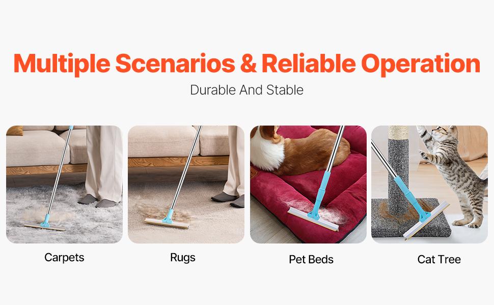 Summervibes VEVOR Pet Hair Carpet Rake, 35.83-55.51 in Adjustable Long Handle Pet Hair Removal Broom, Reusable Advanced Lint Remover Scraper Dog Cat Fur Cleaning, for Carpet Rugs Mats Couch Furniture Cat Tree