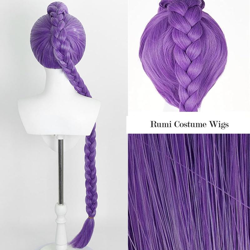 Anime K-pop Costume Demon Cosplay Wig Hunter Purple Braid Wigs Rumi Costume Zoey Mira for Kids Women Men Pop Singer Hair Halloween Cosplay Props