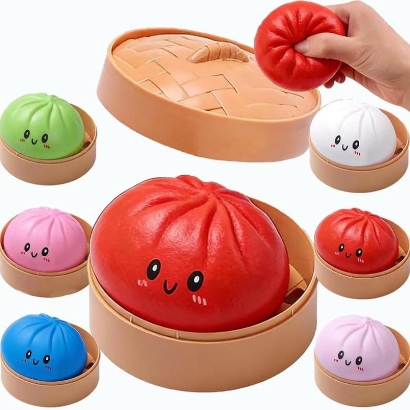Simulation Steamer Baozi Stress Relief Toy, Colorful Smile Face, Quick Rebound, Large Baozi, Fun Squeeze Toy for Relaxation