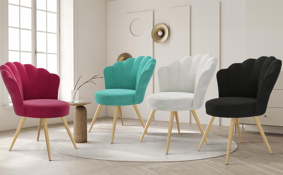 Velvet Accent Chair with Gold Metal Legs, Vanity Chair for Makeup Room, Upholstered Guest Chair for Living Room, Side Chair for Bedroom, Black