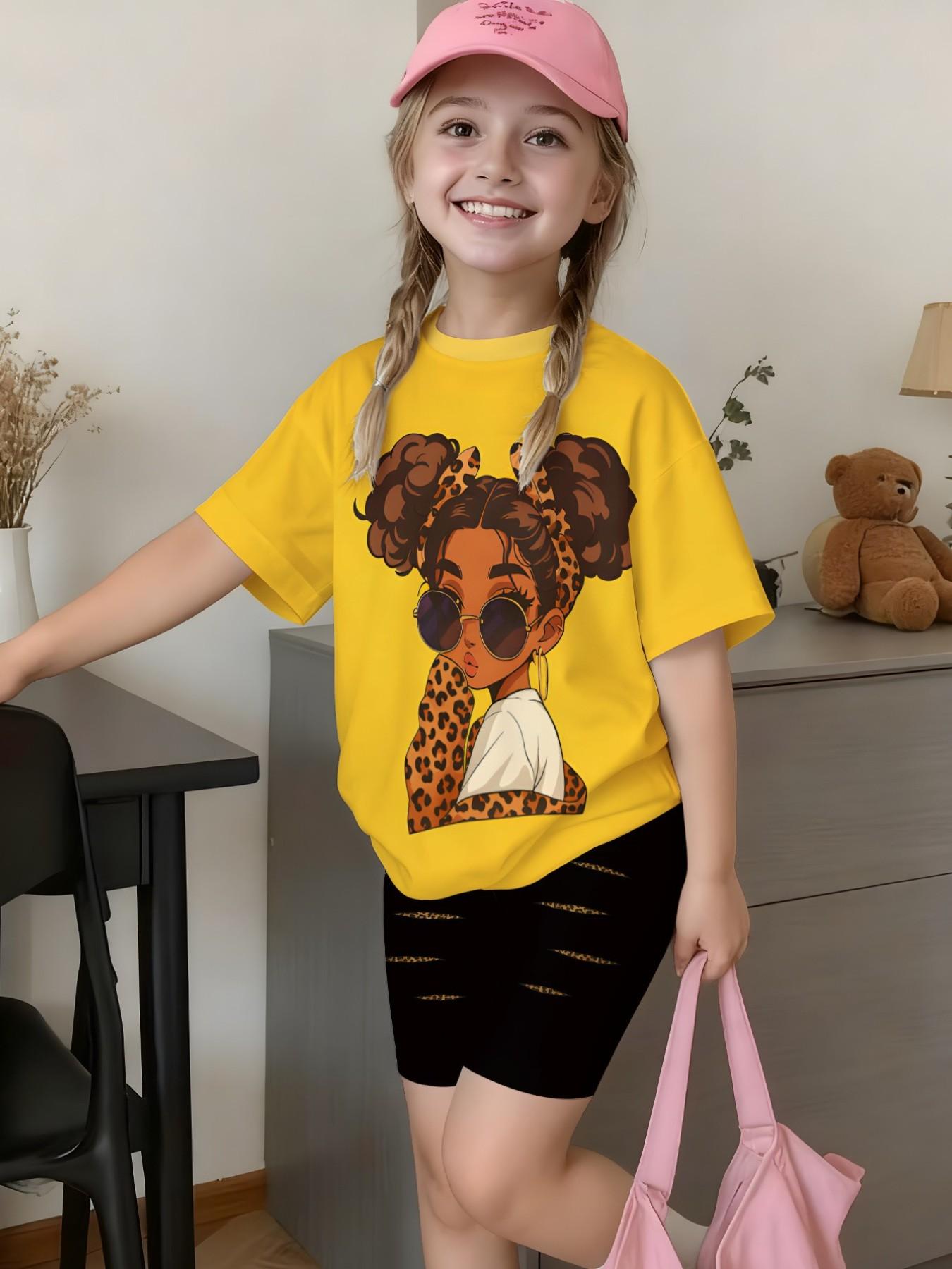 Girls' 2-Piece Set, Striped Heart Print T-Shirt & Short Pants, Cute Summer, Perfect for Parties & Daily Wear, Sister Matching Clothes