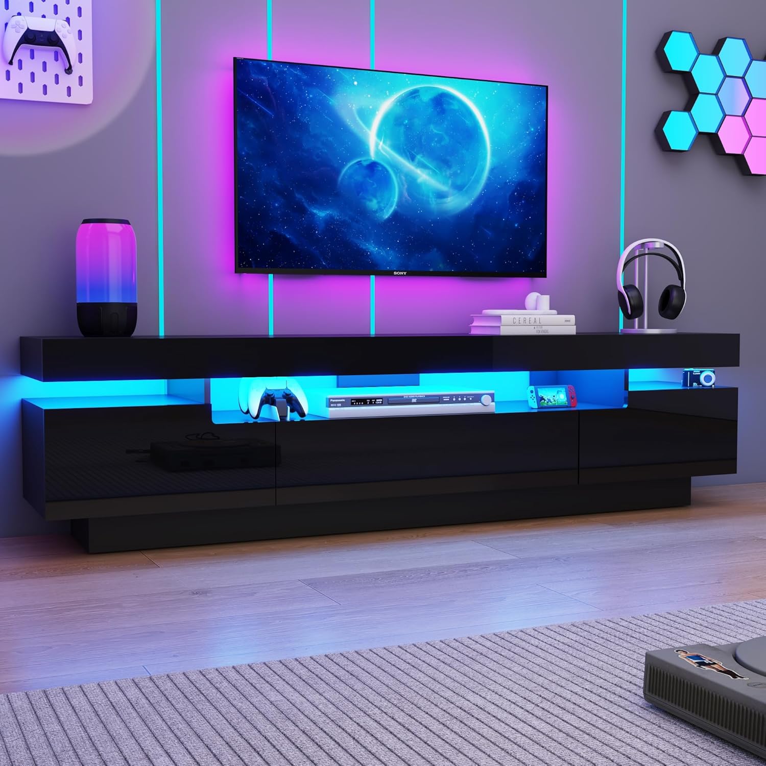 70IN White TV Stand for 75/80 inch TV,Modern LED TV Stand for Living Room,High Gloss Entertainment Center with Storage Drawer,APP RGB Light,TV Console,Television Stands (Marbling/Black) 70IN White TV Stand for 75/80 inch TV,Modern LED TV Stand for Living Room,High Gloss Entertainment Center with Storage Drawer,APP RGB Light,TV Console,Television Stands (Marbling/Black)