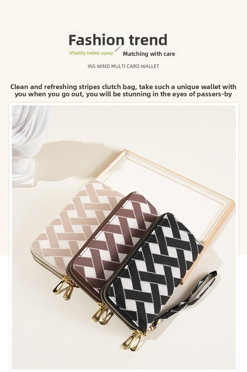 2026 New Women Wallet Korean Fashion Stripe Design Large Capacity Zipper Phone Purse with Multiple Card Slots and Coin Pocket