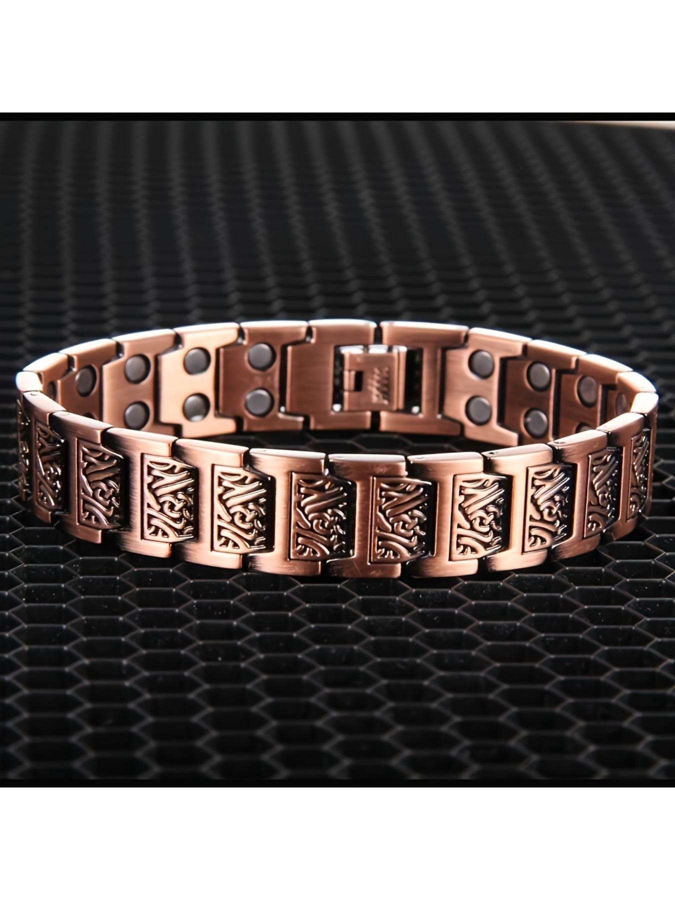 Men's Magnetic Bracelet - 3500 Gauss 3X Magnet, Adjustable Copper Belt Size Tool, 2 Styles (Interlocking/Smooth), Strong Magnetic Field Joint Protection, Ideal Father's Day Gift
