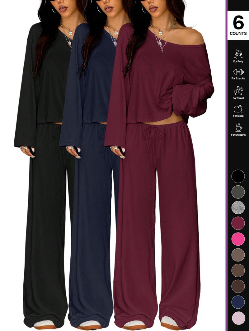 2026Women's Two-Piece Set, Long Sleeve Casual, Breathable Elastic Waist Pants, All-Season Basic Sleepwear, Comfortable Loungewear