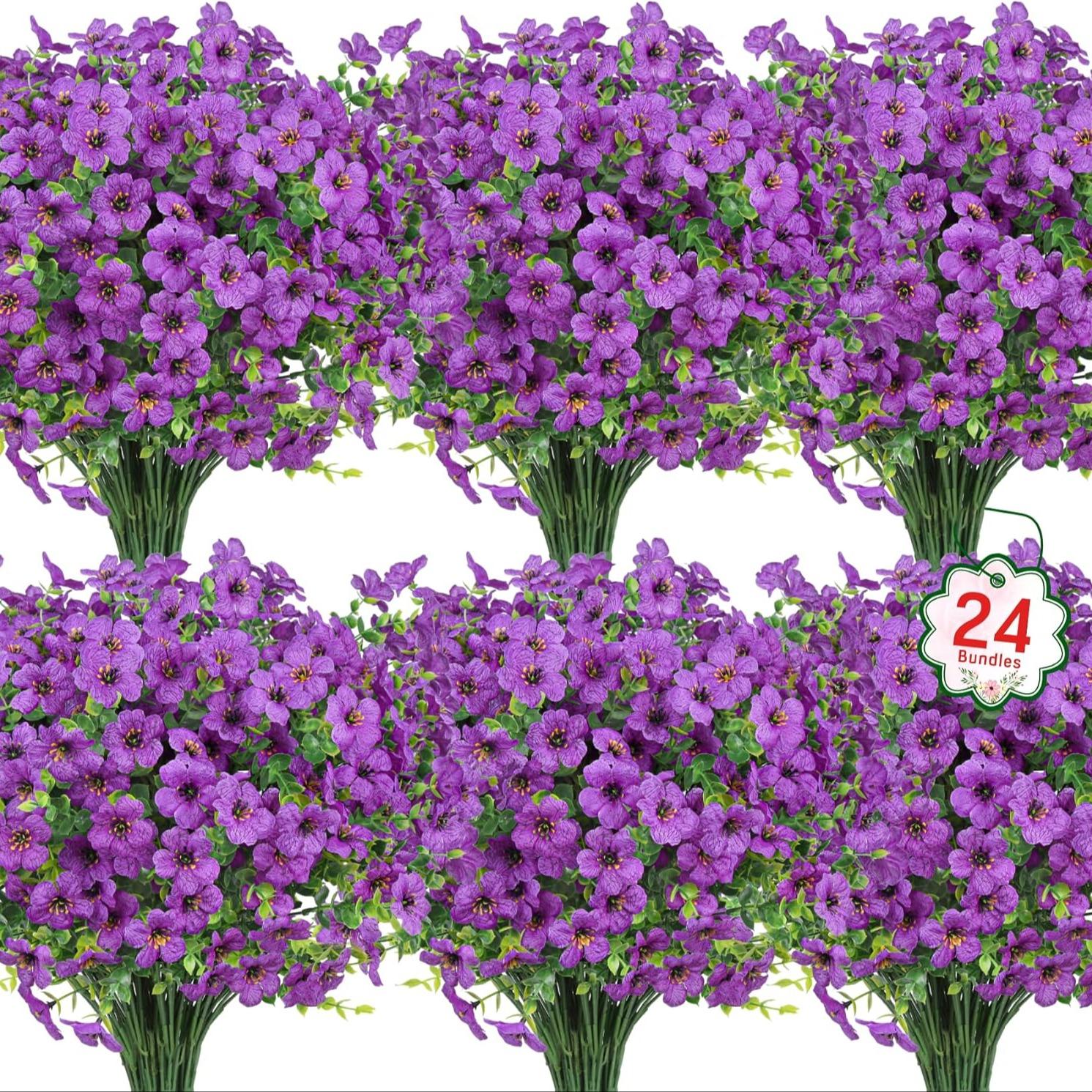 Artificial Flower ( 12/24pcs/set ) ，Mixed Color UV Resistant Fake Flower, Decorative Faux Flower Plant for Home & Garden & Yard，Outdoor Flowers,home decor（without Pot）