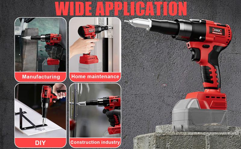 Cordless Electric Pop Rivet Gun Compatible with Milwaukee 18V Battery(NO Battery!!),Rivet Tool with 3 Size (1/8", 5/32", 3/16")Aluminum Rivets,with Kit Nose Piece