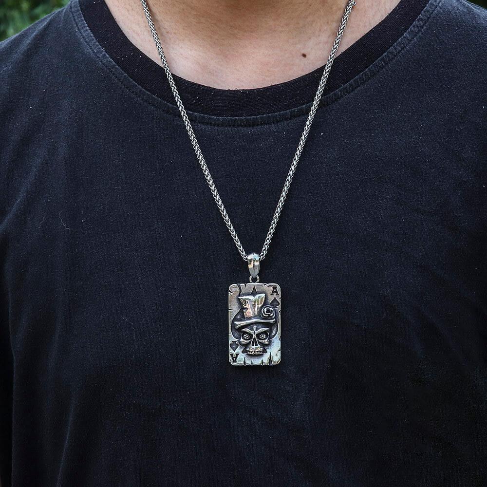 GTHIC Ace of Spades Stainless Steel Skull Pendant for Valentine's Day Birthday Gift Durability