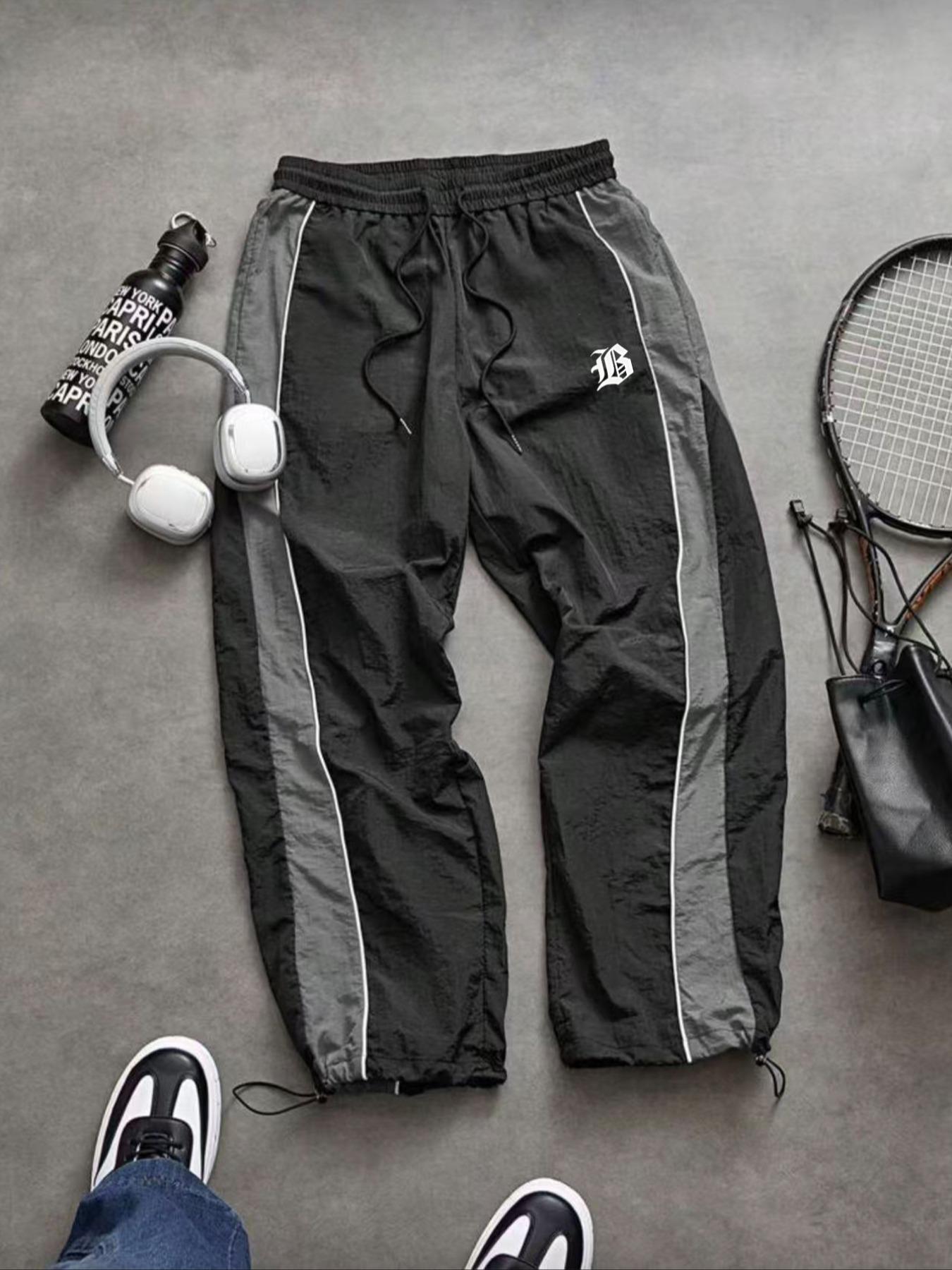 Men's Fashion Casual Sports Pants, Nylon Fabric, Lightweight Breathable, Unique Print, Waist Drawstring, Adjustable Ankle Cuffs, Breathable Athletic Bottoms