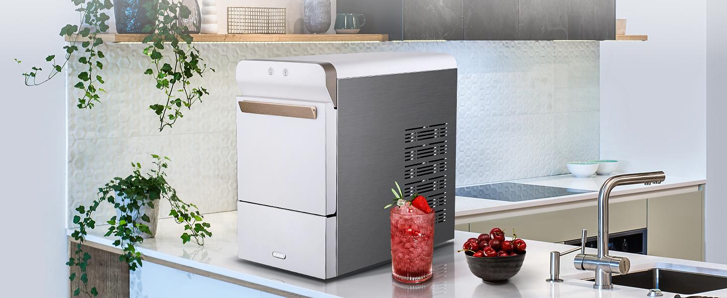 【Springtok】Gevi Elegant Countertop Nugget Ice Maker | User-Friendly Self-Cleaning | Easy Water Refill | Luxurious Stainless Design in white&black