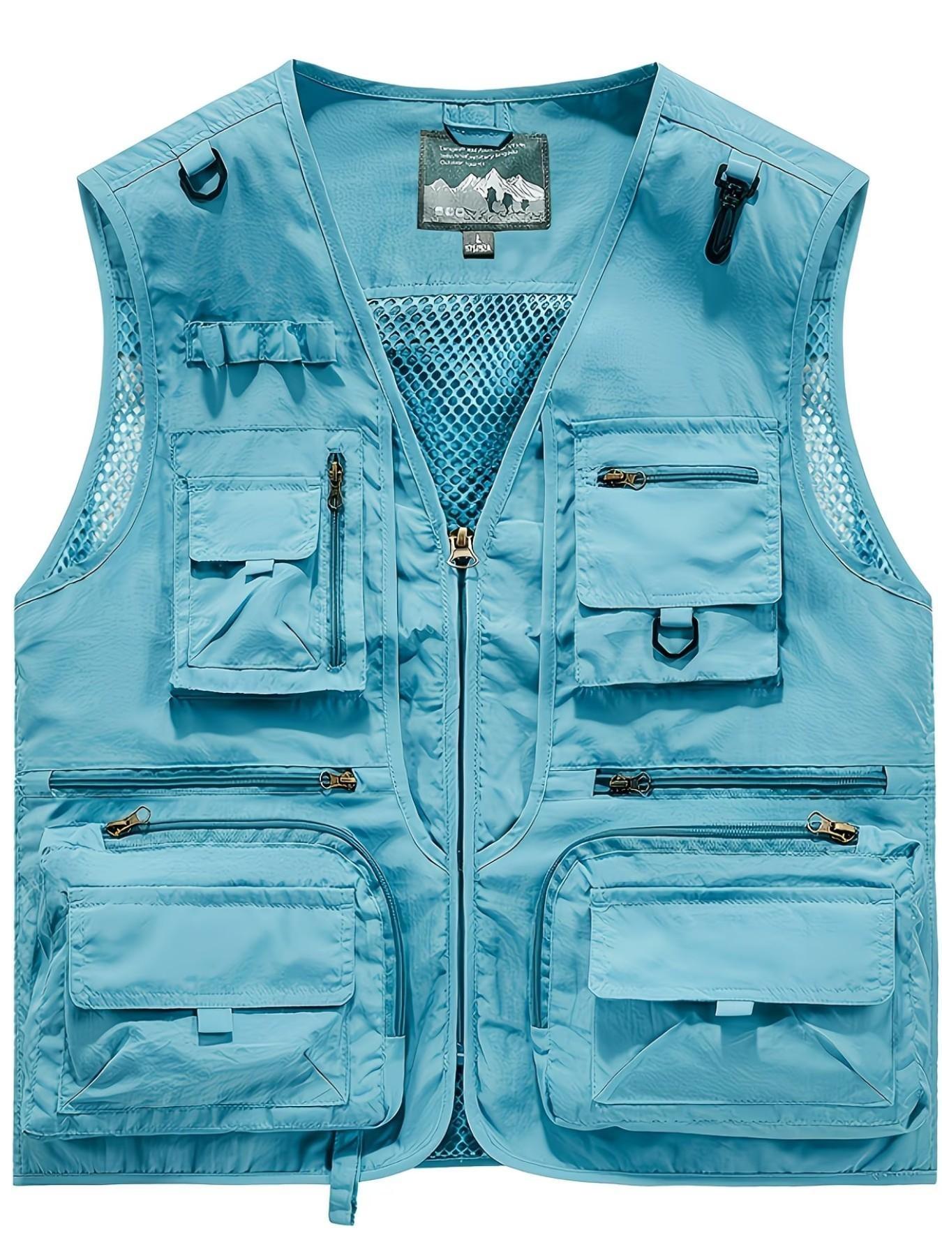 Men's Multifunctional Mesh Ventilated Vest, Outdoor Hiking Jacket, Multiple Pockets, Fishing Photography, Loose Fit, Summer Camping
