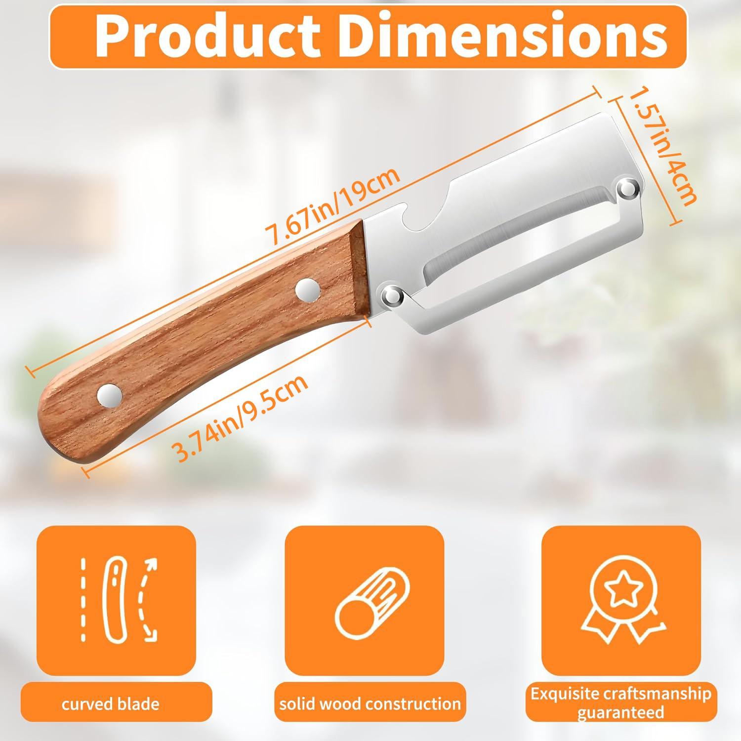 Two-In-One Kitchen Peeler with Wooden Handle and Bottle Opener, Comfortable Non-Slip Stainless Steel Blade, Easy to Clean, 2 Pieces Set