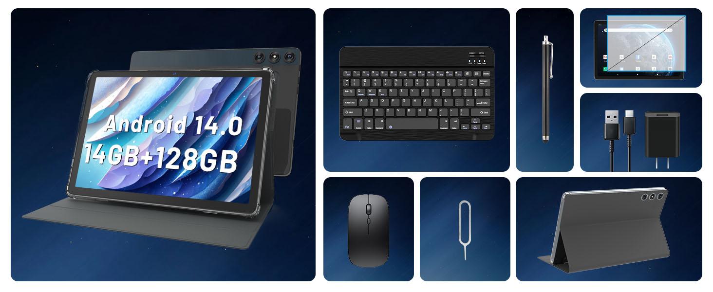 2025 Newest Android 14 Tablet, 10 inch Tablet with 128GB Storage 1TB Expandable 14GB RAM, Dual 4G Cellular Tablet with keyboard Support 5G WiFi/Bluetooth 5.0 Octa-Core Processor, FHD IPS Screen, Tablet with Sim Card Slot,Smartphone Cellphone springtok