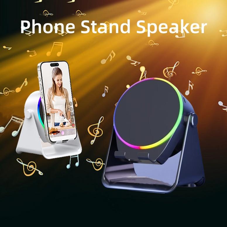 Wireless Induction Audio Bluetooth Speaker,360° Rotation Stand with LED,Universal Speaker Stands for Surround Sound&Hi-Fi Sound,Portable Desktop Stand Gift for Home,Shower,Outdoors,Travel