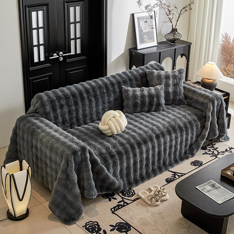 Faux Fur Couch Cover, Soft Warm Plush Sofa Cover, Non-Slip Sectional Slipcover, Washable Furniture Protector for Kids & Pets, L-Shaped Design, Furniture Covers