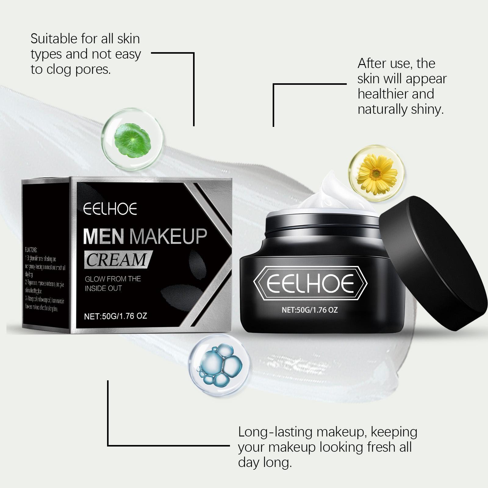 EELHOE Men Makeup Cream Even Skin Tone Oil Control Shrink Pores Moisturizing Face Concealer Matte Waterproof Makeup Base Primer