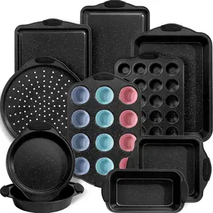 22 PCS Nonstick Baking Pans Set, Stackable Sets with Handles, 450 ° F Oven Safe Baking Sheet set, Easy Release Cookie Sheets for Baking, Black