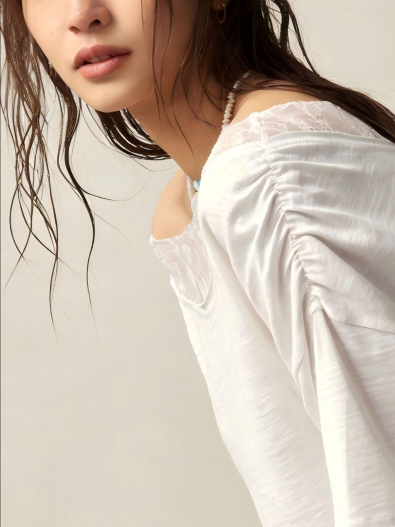 Women's Spring Summer 2026 Long Sleeve Off-Shoulder T-Shirt Womenswear, Asymmetrical Shoulder Design, Lace Trim, Casual Fashion Top