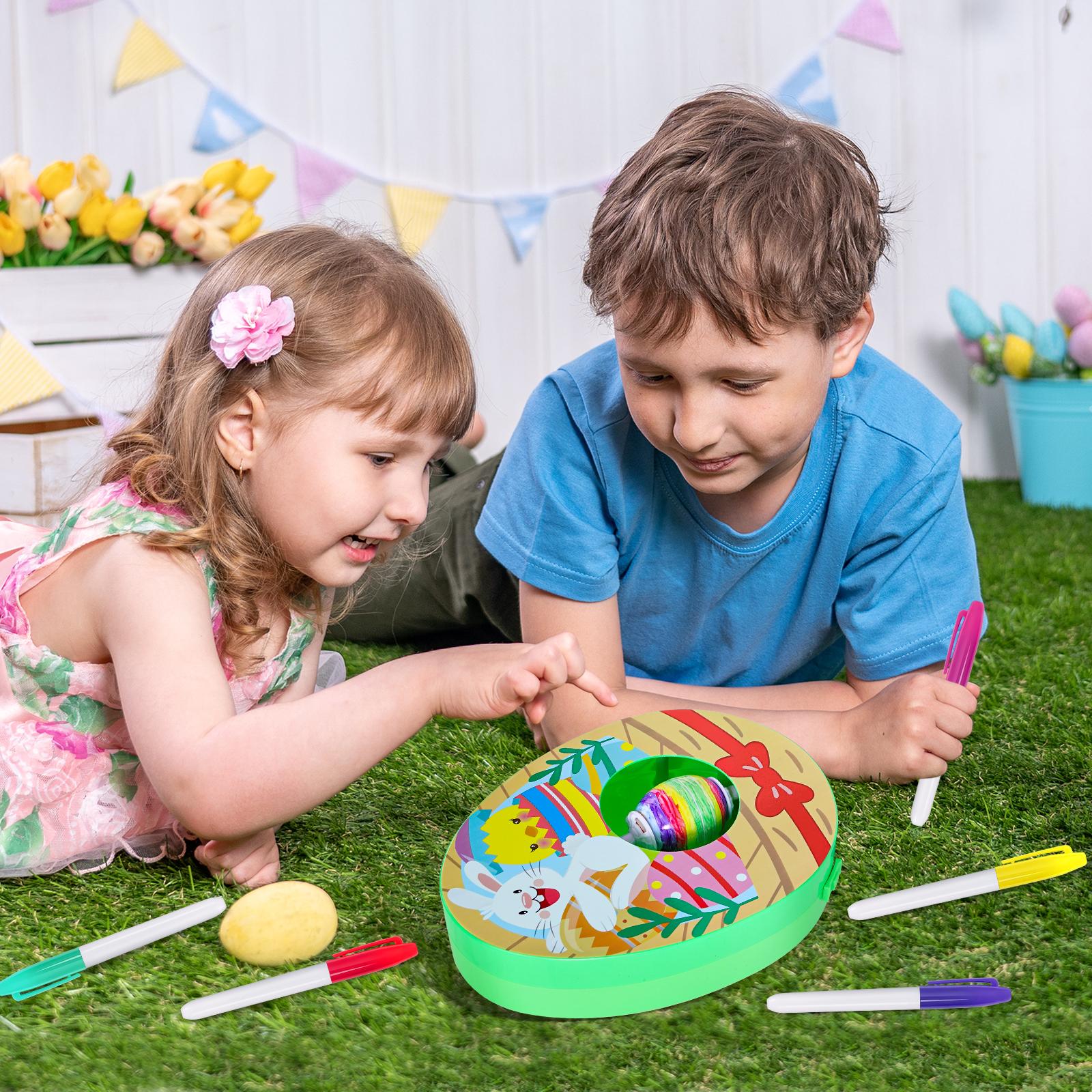 Easter Egg Spinner Decorating Kit with 8 Non-Toxic Eggs & 8 Markers for Kids Craft Activities Fun Holiday Coloring Set for Easter Halloween Christmas Birthday Gifts Decorations Basket