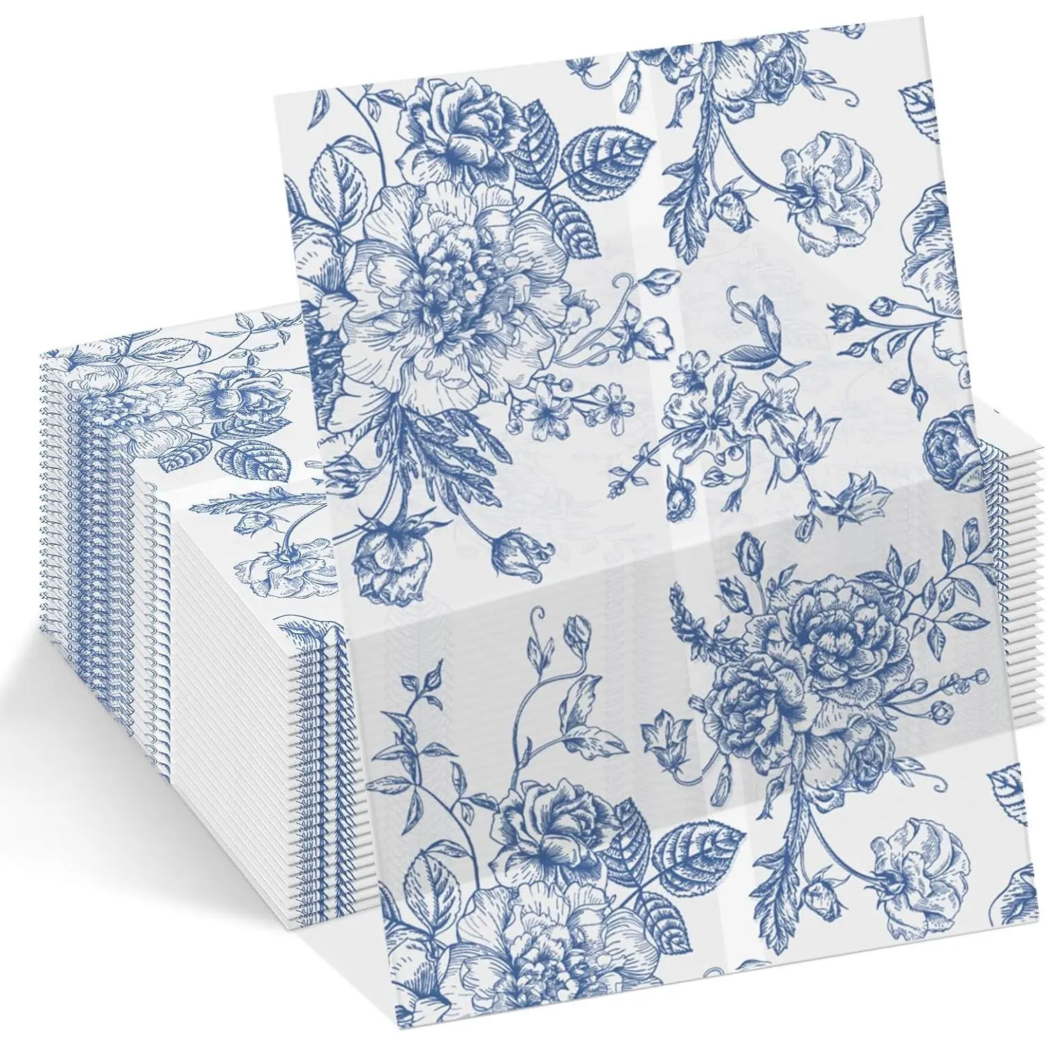 50 Pack Blue Floral Vellum Jackets Bulk for 5x7 Invitations Pre-folded Vellum Paper Envelope Inserts Liners Invitation Sleeves Wraps Accessories Kit for Wedding Birthday Bridal Party