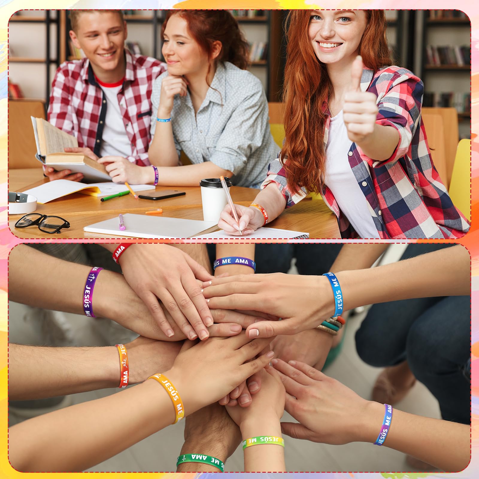 Easter Jesus Loves Me Bracelets Christian Gifts for Women Men Youth Group Religious Gift Rainbow Stretch Silicone Faith Bracelets Motivational Rubber Wristband for Easter Basket Stuffers Easter Egg Filllers Church Sunday School Prizes Easter Party Favors