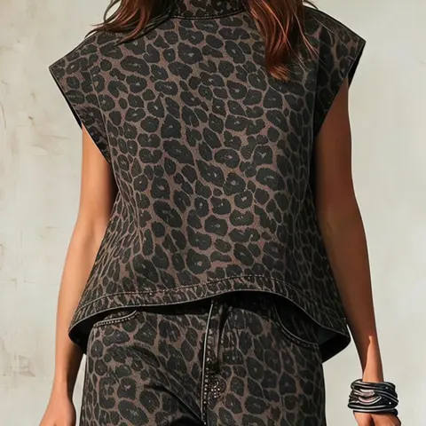Women's Stand Collar Sleeveless Loose Fit Denim Top, Casual Summer Daily Wear, Solid Pattern, Fitted Style, All Seasons