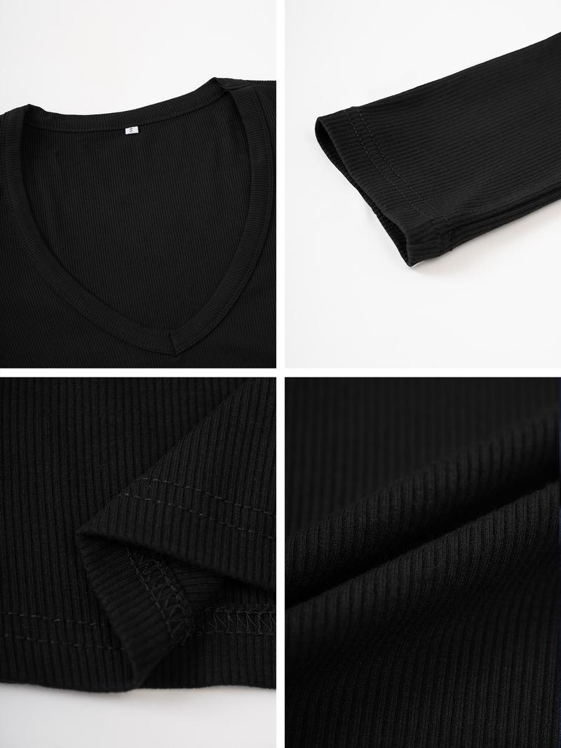 Solid Color Casual Slim-Fit Long Sleeve T-Shirt, Thin Fabric, Fall Season, Comfortable & Stylish Design for Women Daily Wear