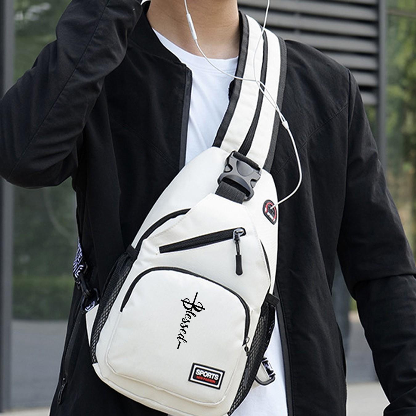 "Blessed" Cross Print Sling Backpack, Unisex Small Casual Chest Bag, Portable Crossbody Rucksack for Daily Use, Gift for Trendsetters, Budget-Friendly