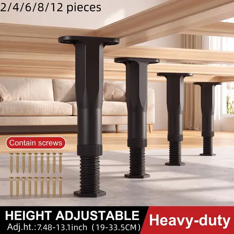 Heavy-duty bed support legs, set of 2/4/6/8/12 black plastic furniture feet with metal accents and screws, reinforced center bar for stability, easy DIY installation, suitable for replacement parts of bed frames, cabinets, and shelves