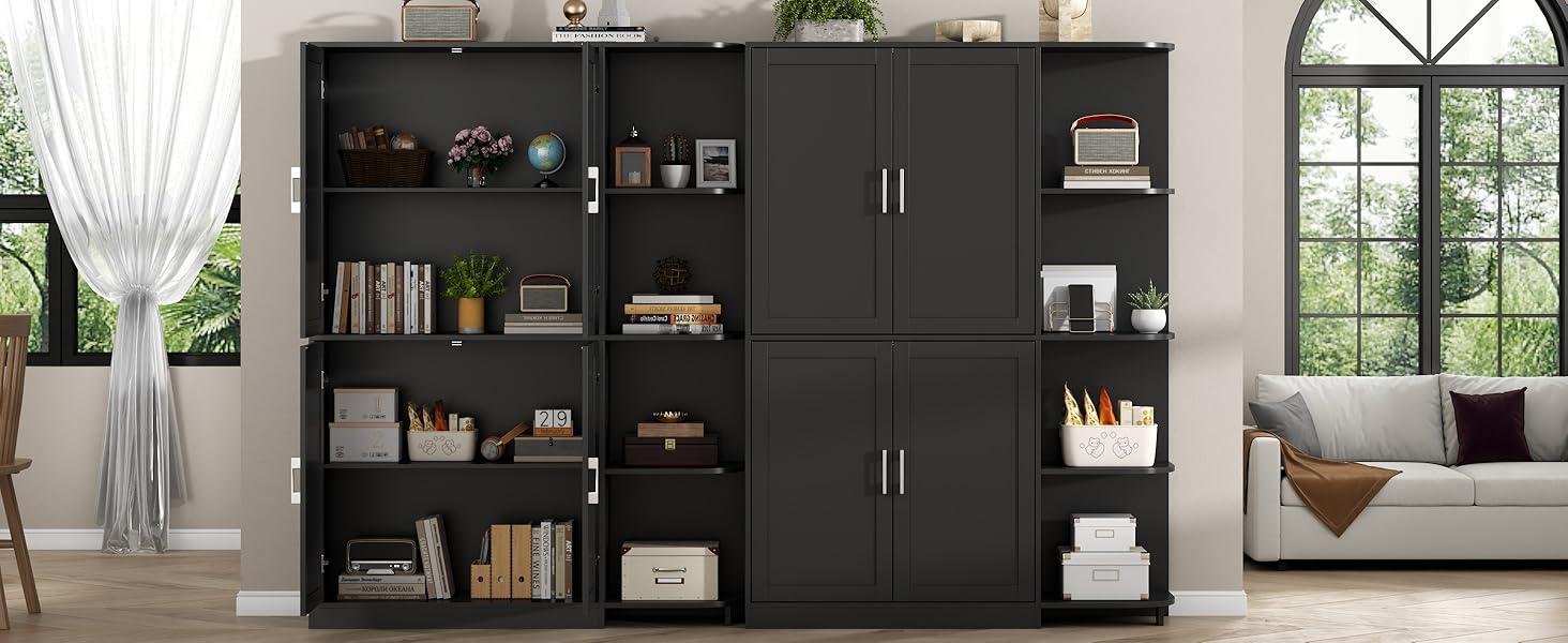 Kitchen Pantry Storage Cabinet with Doors & Adjustable Shelves, 64" Tall Kitchen Cabinet with 5-Tier External Shelf, Freestanding Cupboard high quality storage cabinet affordable  pantry wood  cabinets particle  board microwave  drawer