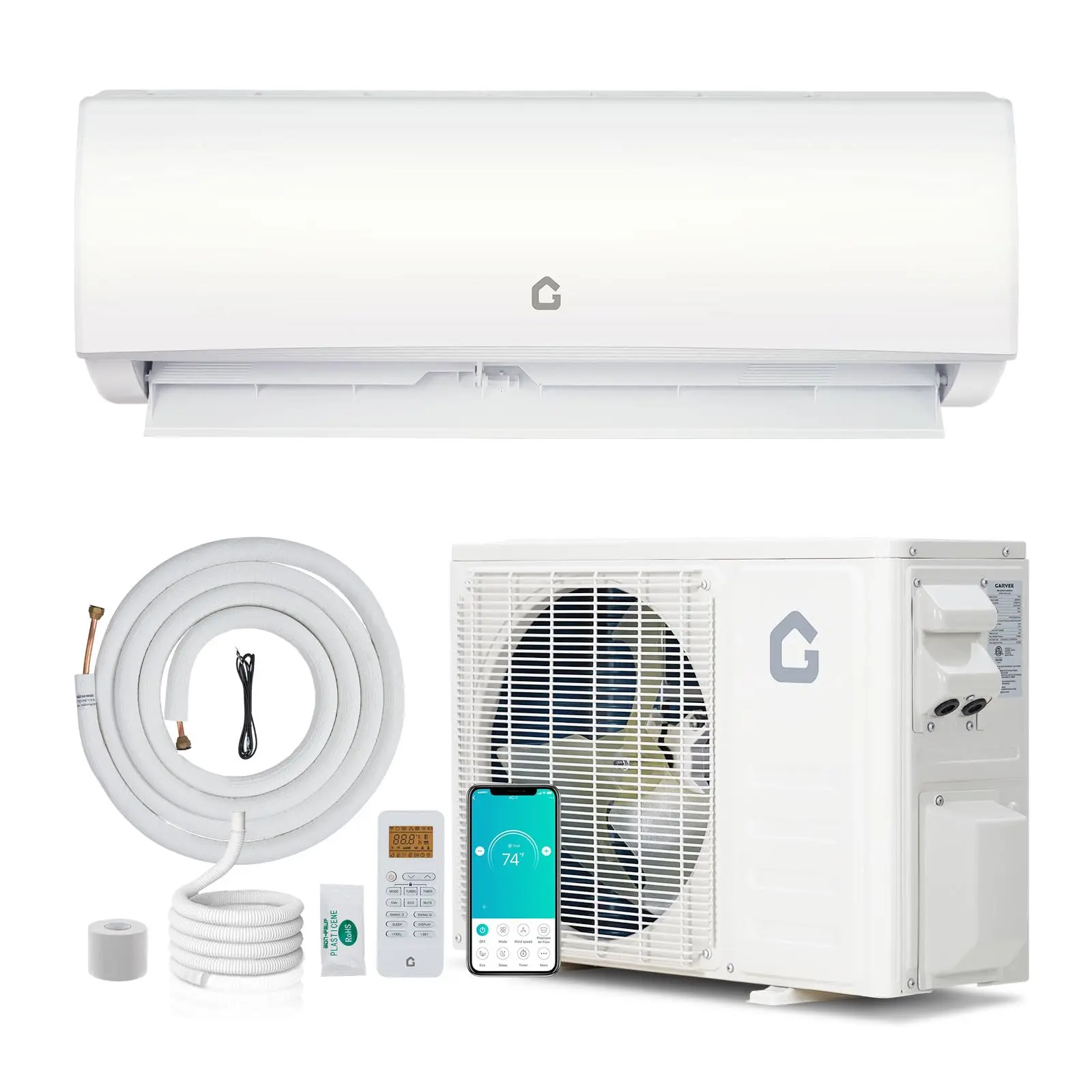 GARVEE 12000 BTU Mini Split AC/Heating System, 21 SEER2 230V WIFI Enabled Energy Efficient Mini Split Air Conditioner,Wall-Mounted Split AC Unit,Cools Up to 750 Sq.Ft